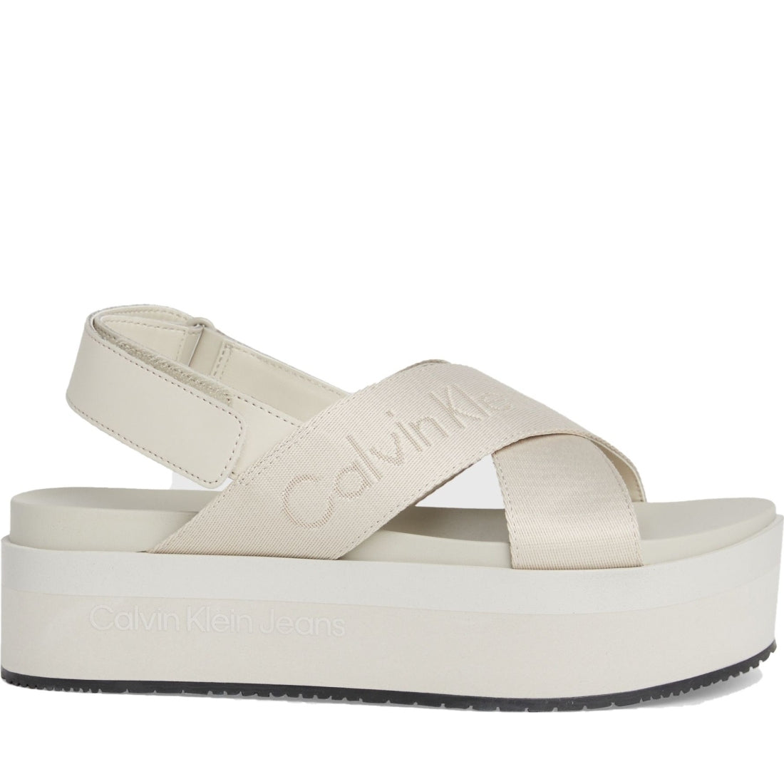 Calvin Klein Jeans womens triple eggshell flatform sandal sling | Vilbury London