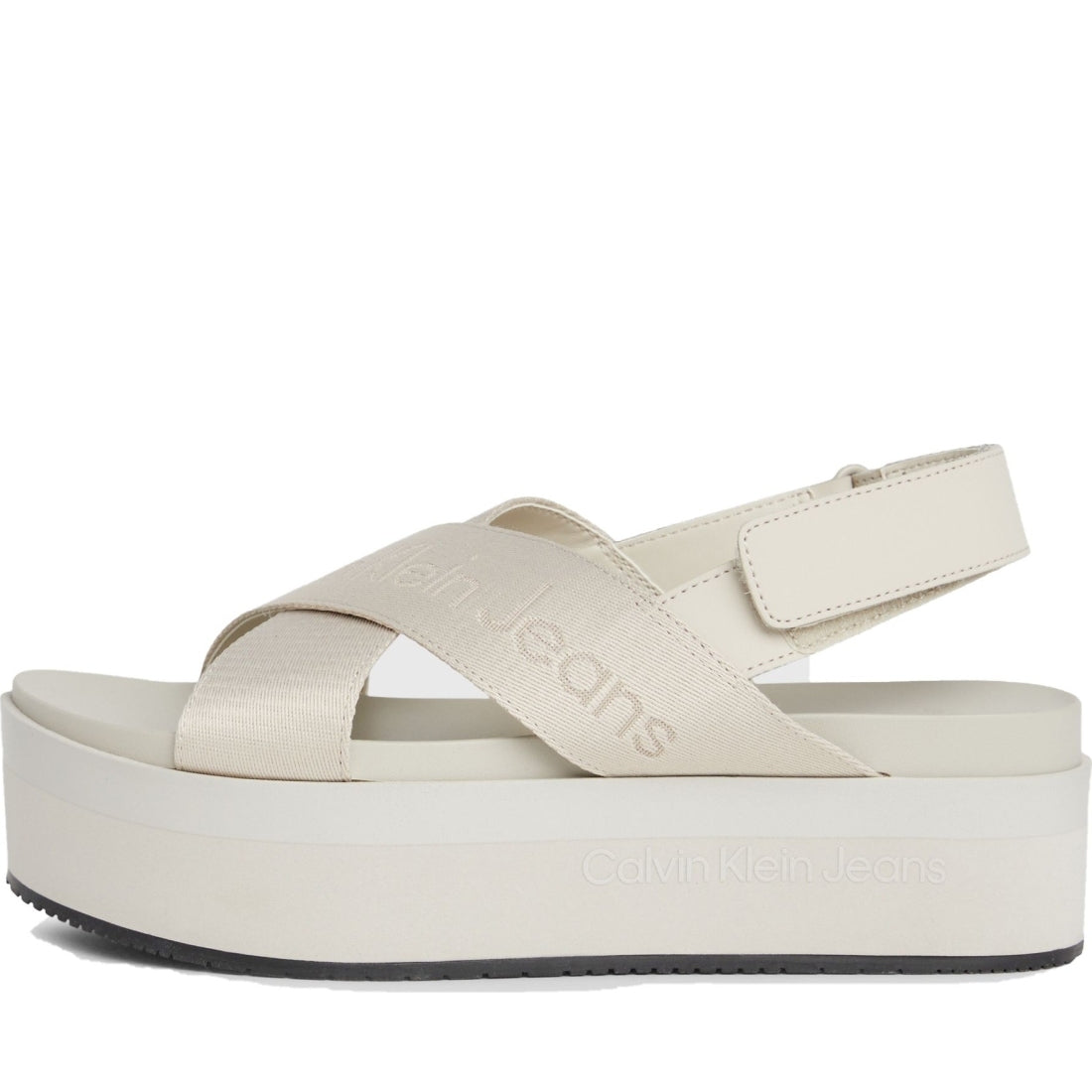 Calvin Klein Jeans womens triple eggshell flatform sandal sling | Vilbury London