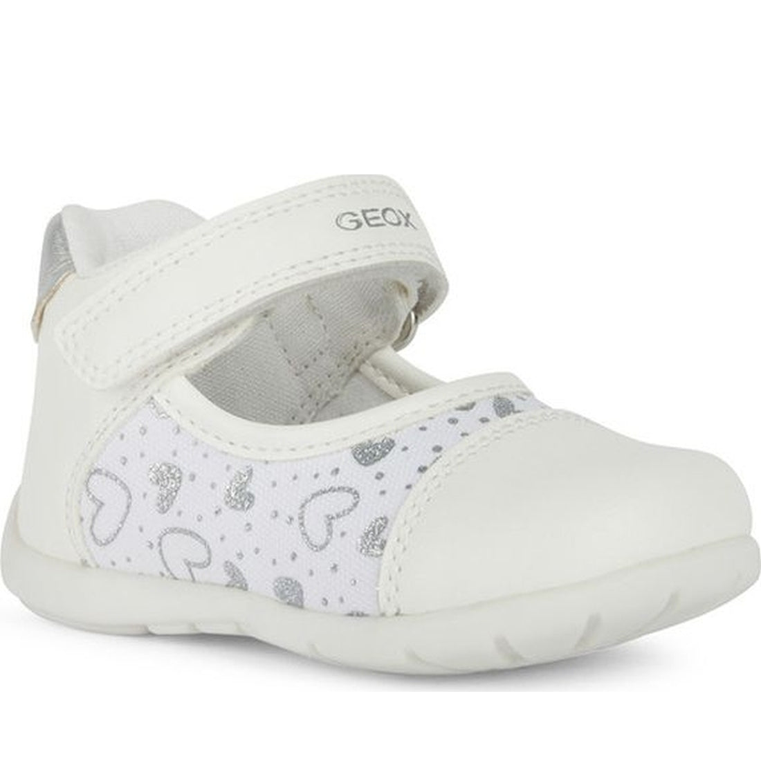 Geox girls white, silver elthan first steps ballerinas | Vilbury London