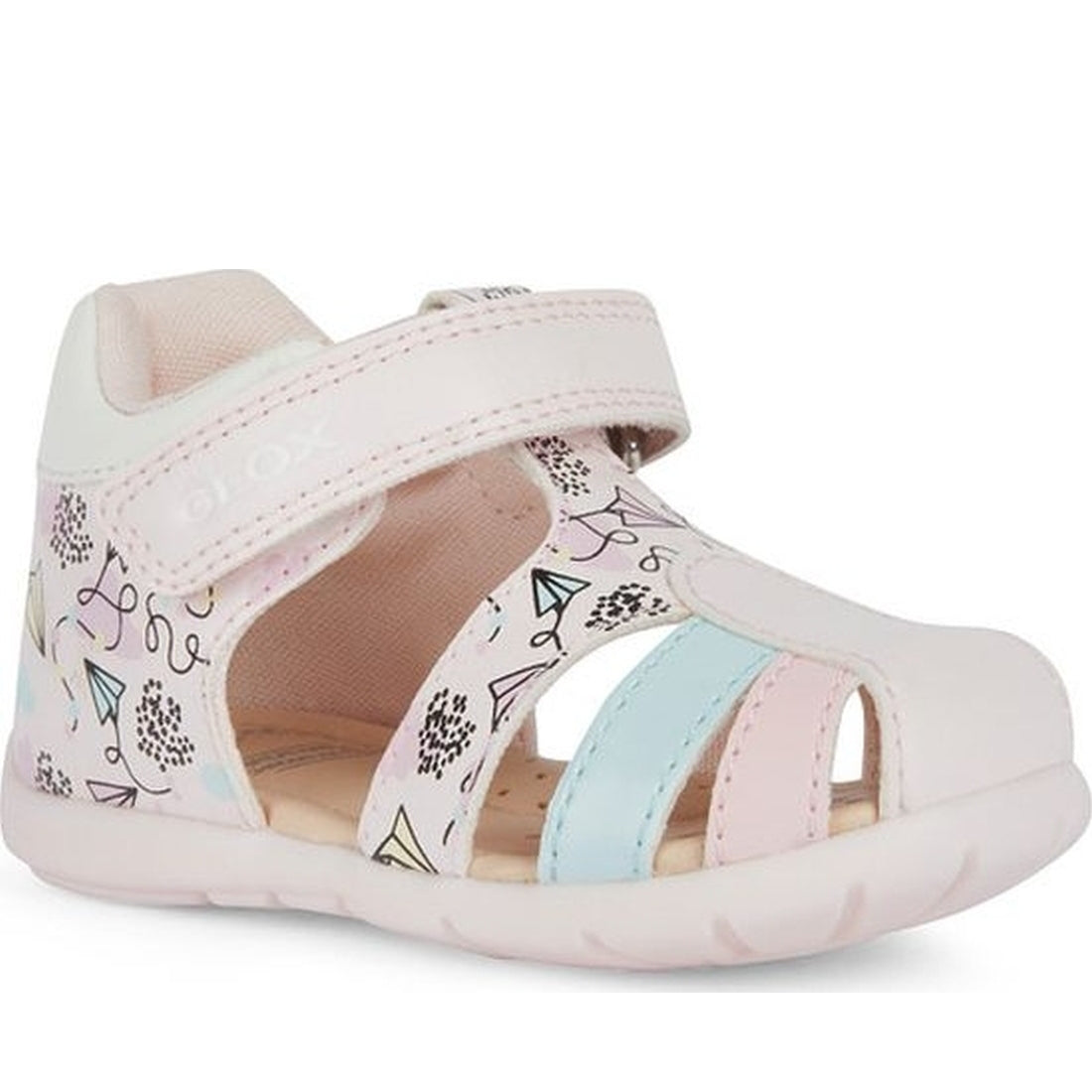 Geox girls pink, multicolour elthan first steps sandals | Vilbury London