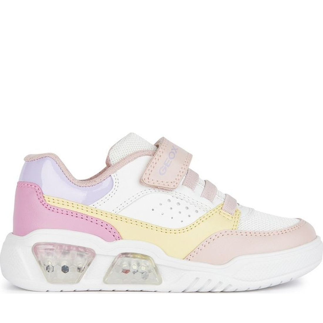 Geox girls white, multicolor illuminus sneakers | Vilbury London