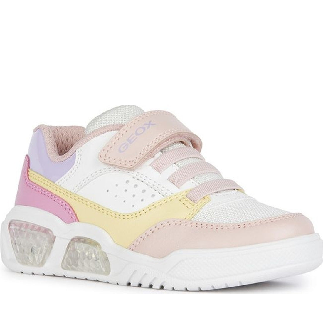 Geox girls white, multicolor illuminus sneakers | Vilbury London