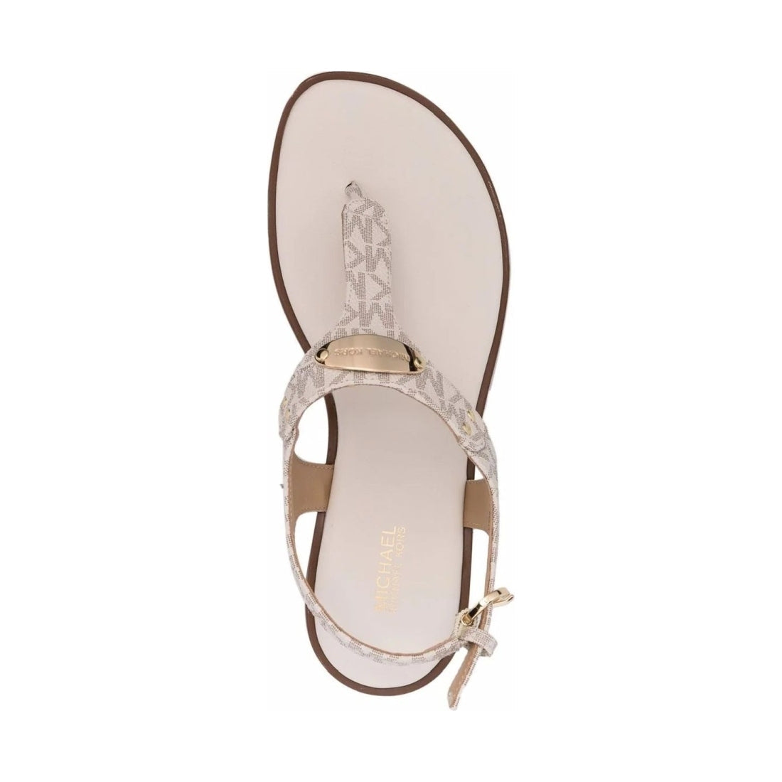 Michael Kors womens vanilla mk plate thong sandals | Vilbury London