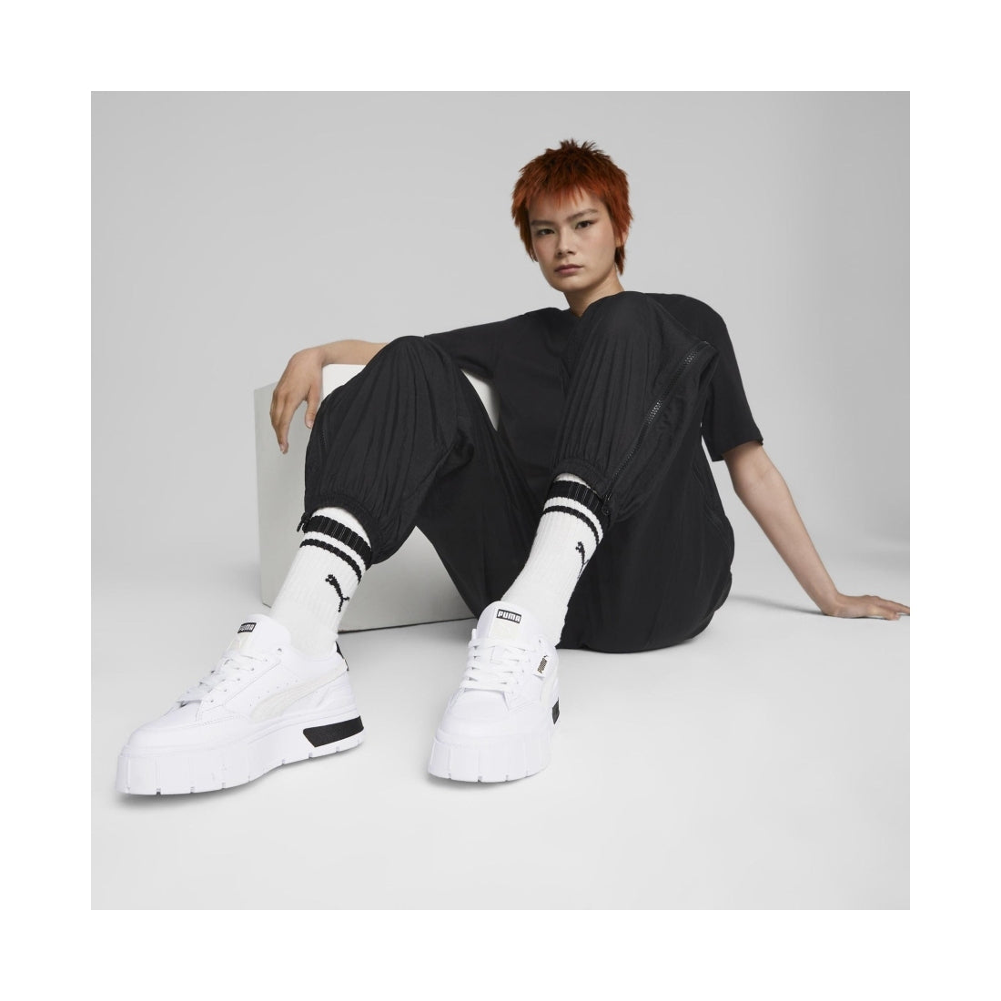 Puma womens white vaporous gray mayze leisure trainers | Vilbury London