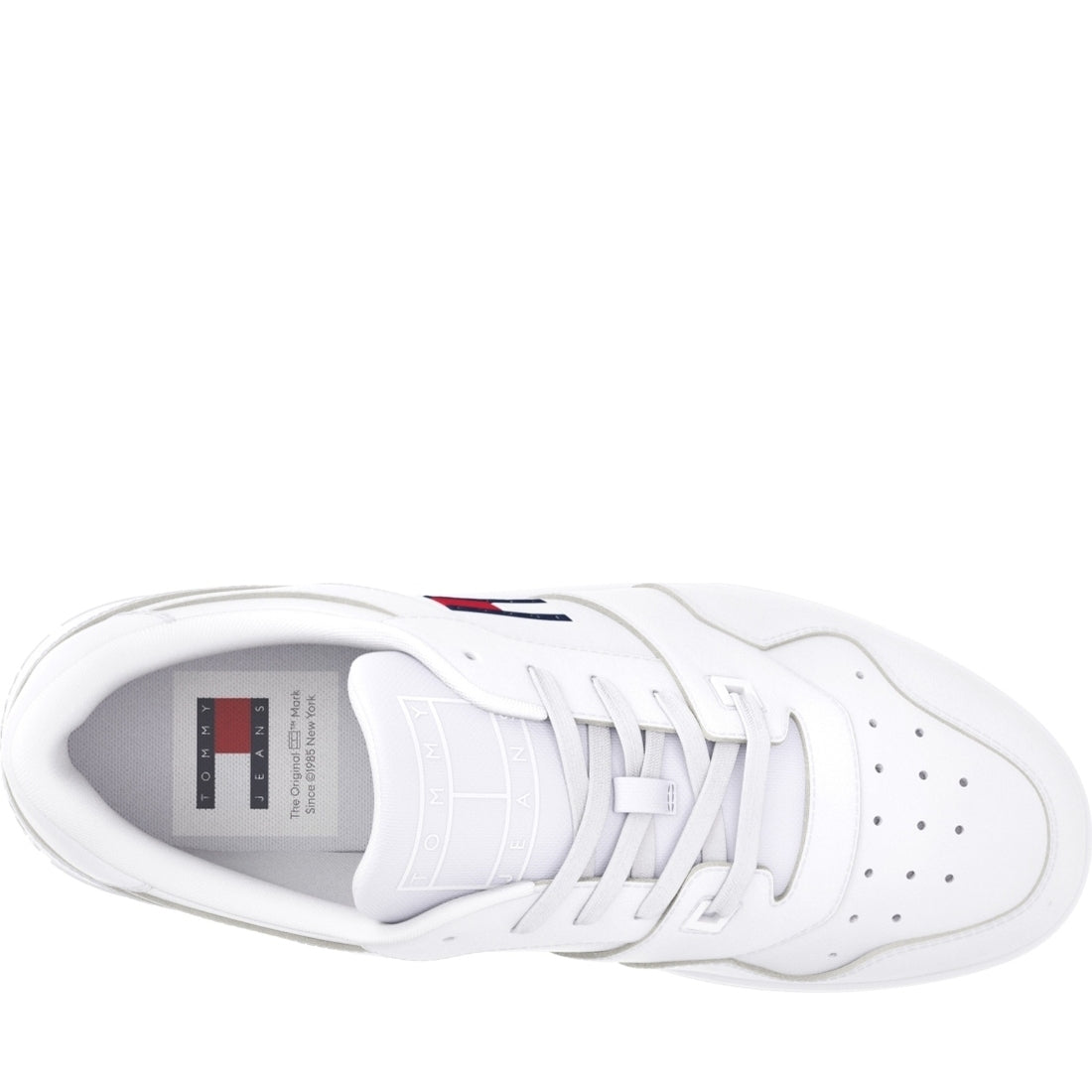 Tommy Jeans mens white retro basket trainers | Vilbury London