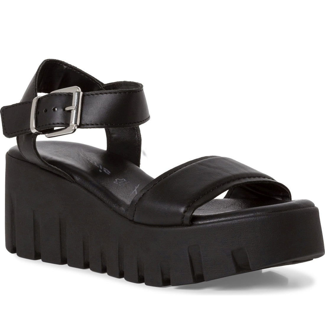 Tamaris womens black leather casual open sandals | Vilbury London