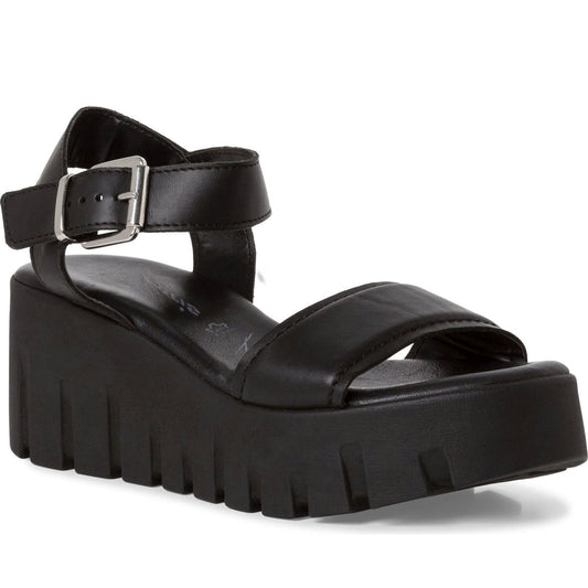 Tamaris womens black leather casual open sandals | Vilbury London