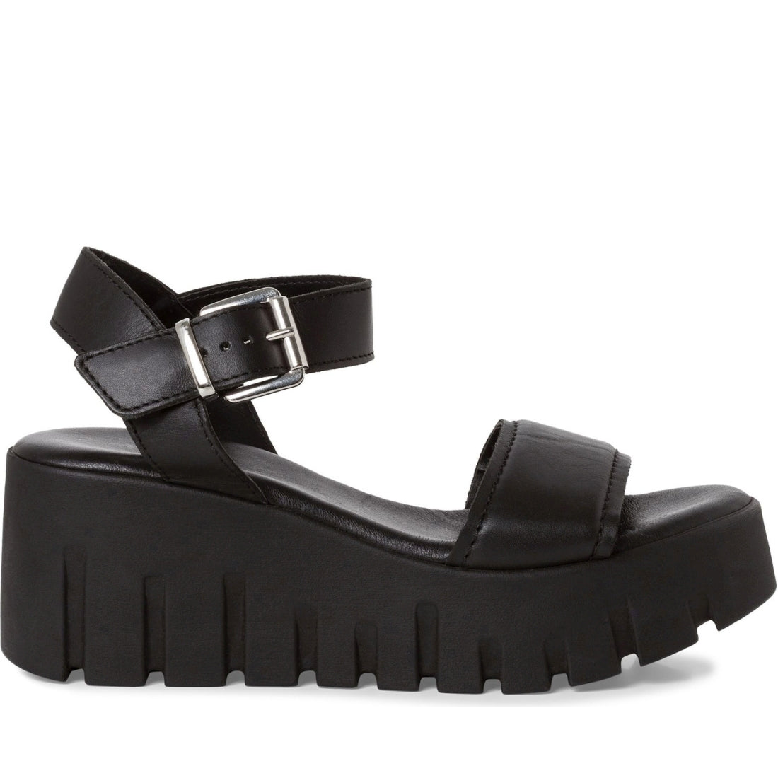 Tamaris womens black leather casual open sandals | Vilbury London