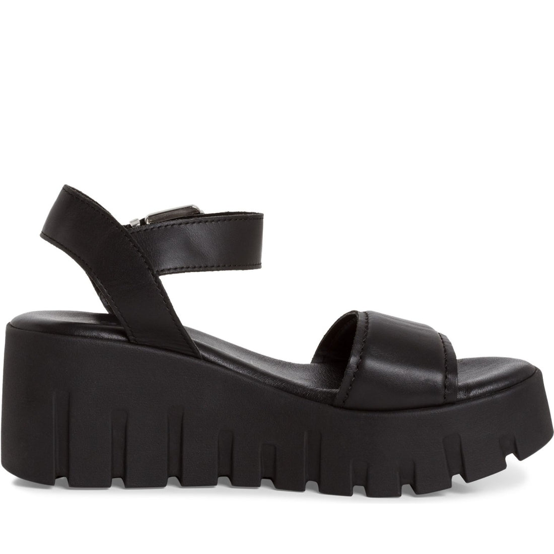 Tamaris womens black leather casual open sandals | Vilbury London