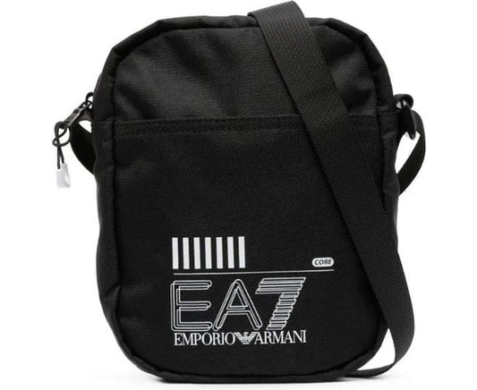 black, white logo casual shoulder bag