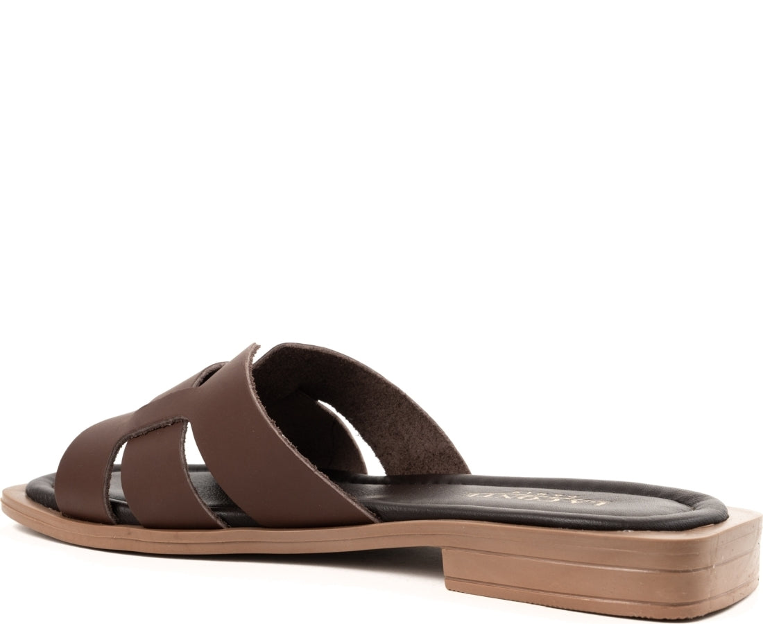 brown casual open slippers