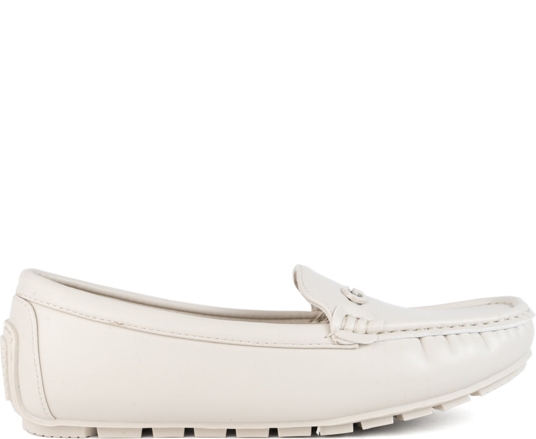 white closed mocassins