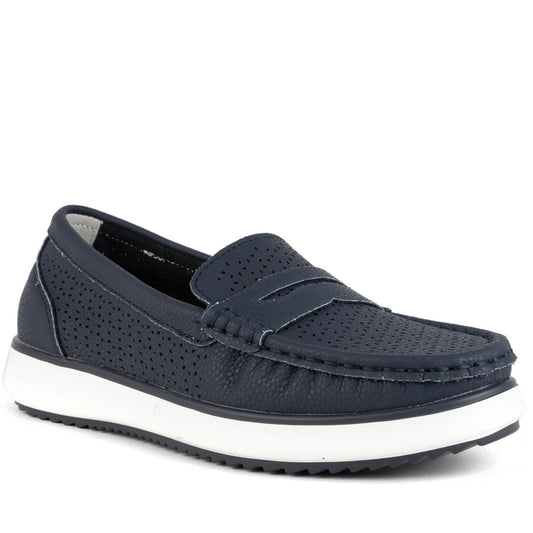 blue casual closed mocassins