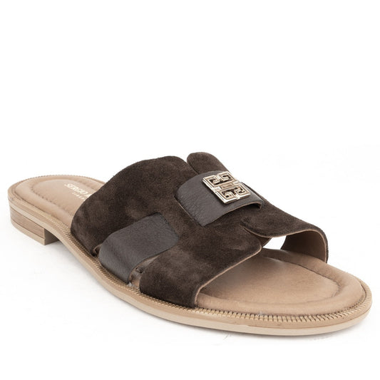 brown casual open slippers