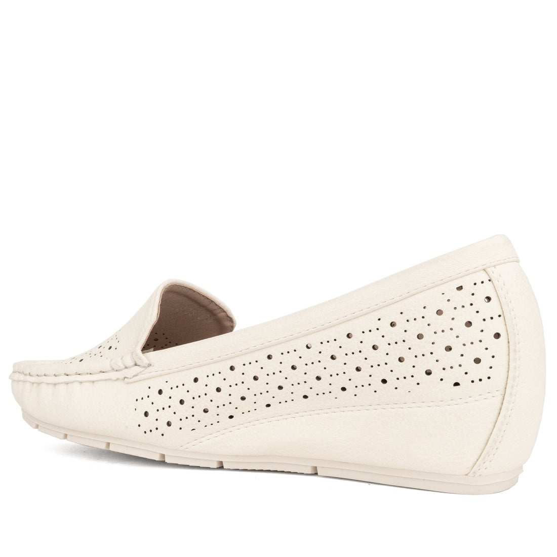 white closed mocassins