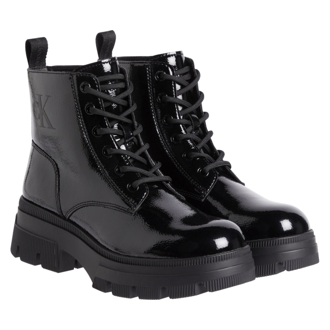 Calvin Klein Jeans womens triple black chunky combat laceup boot | Vilbury London