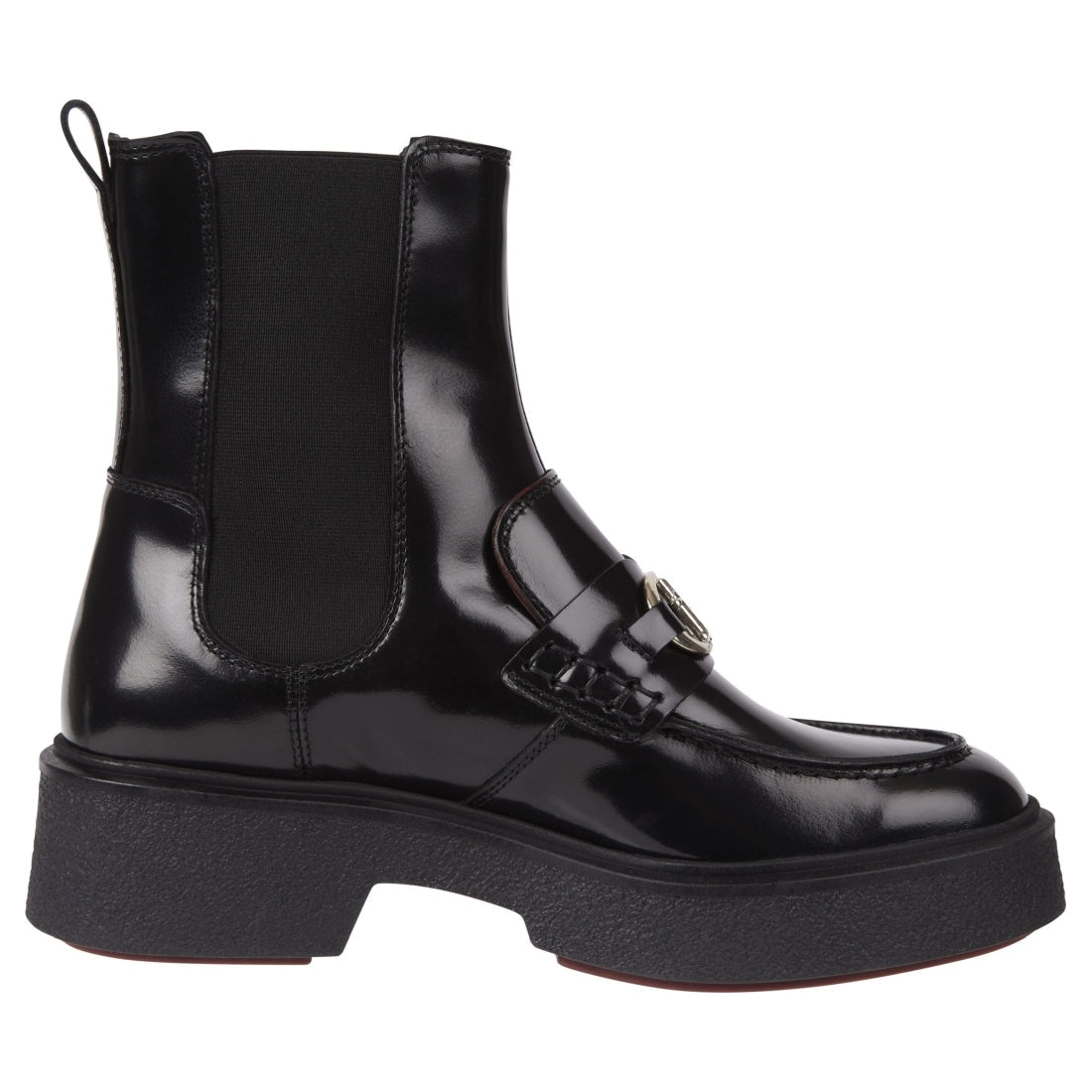 Tommy Hilfiger womens black hardware loafer boot | Vilbury London