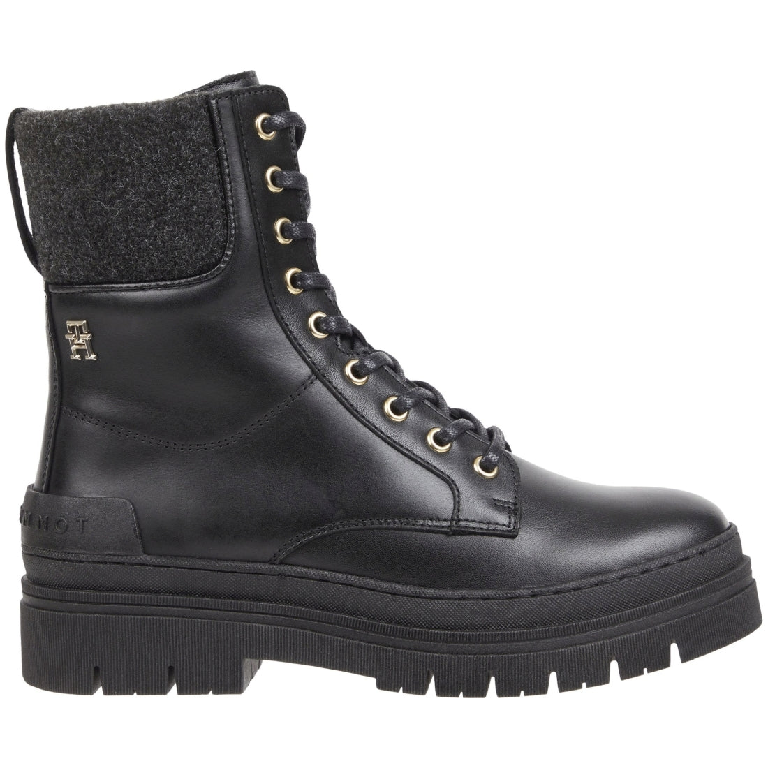 Tommy Hilfiger womens black feminine felt lace up bootie | Vilbury London