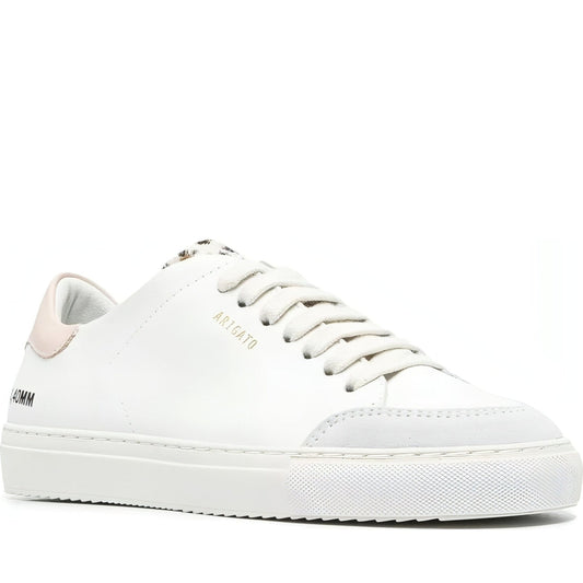 AXEL ARIGATO womens white, dusty pink, mini leopard clean 90 triple animal shoe | Vilbury London