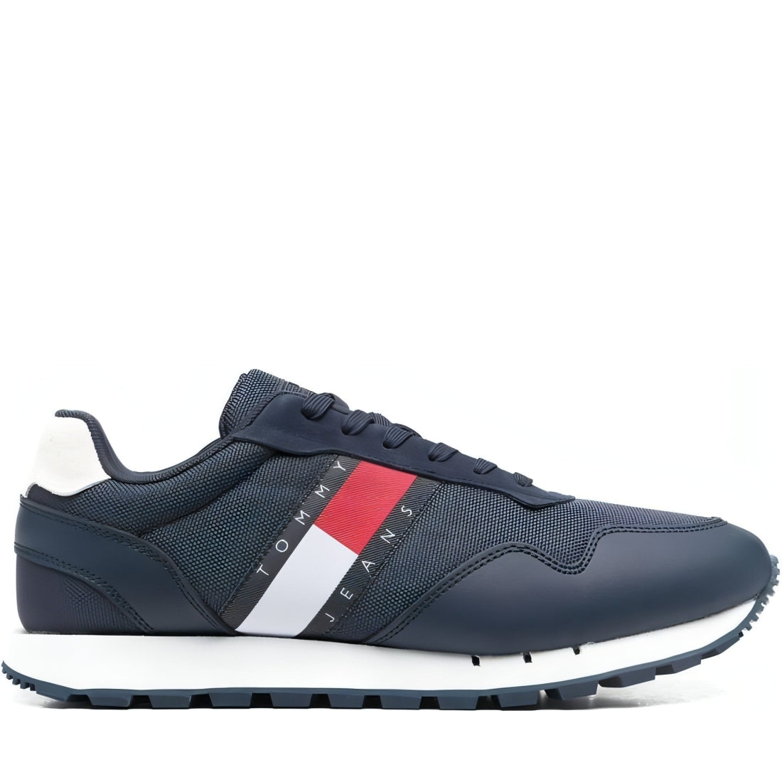 Tommy Jeans mens twilight navy jeans retro ess trainers | Vilbury London