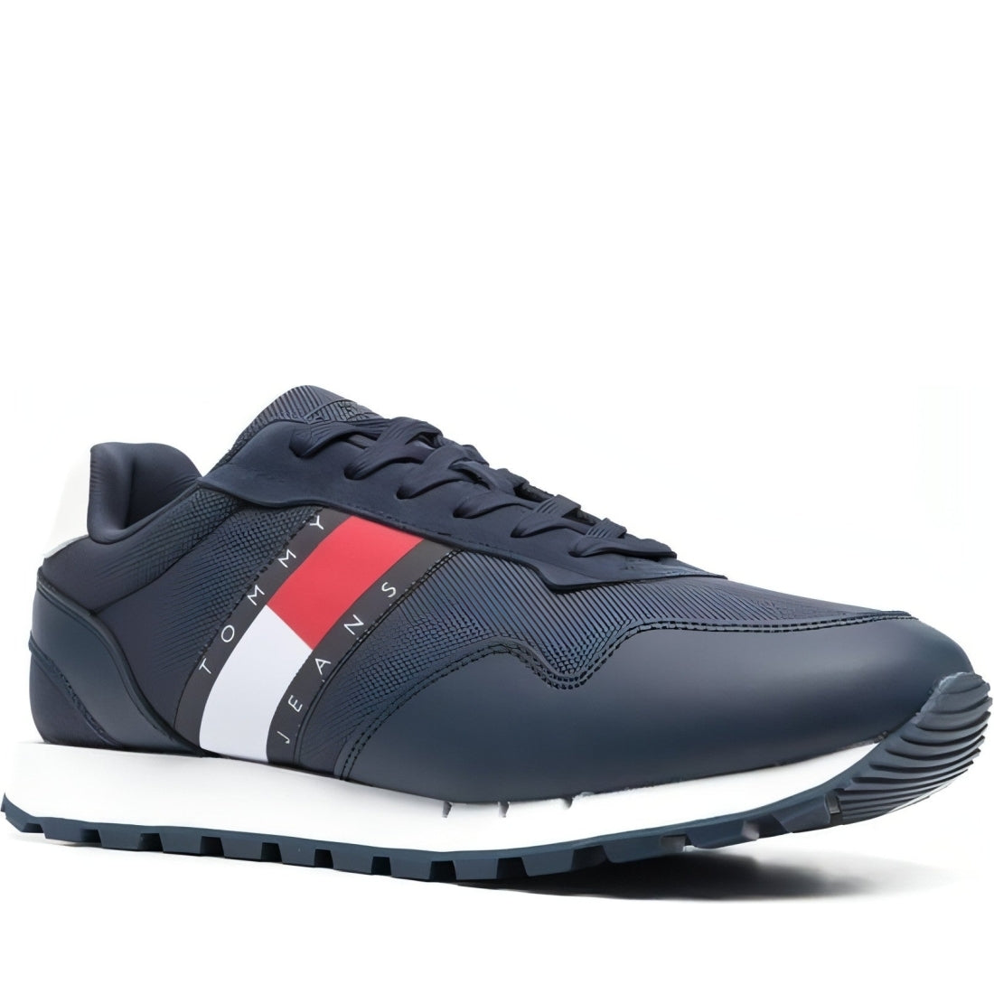 Tommy Jeans mens twilight navy jeans retro ess trainers | Vilbury London