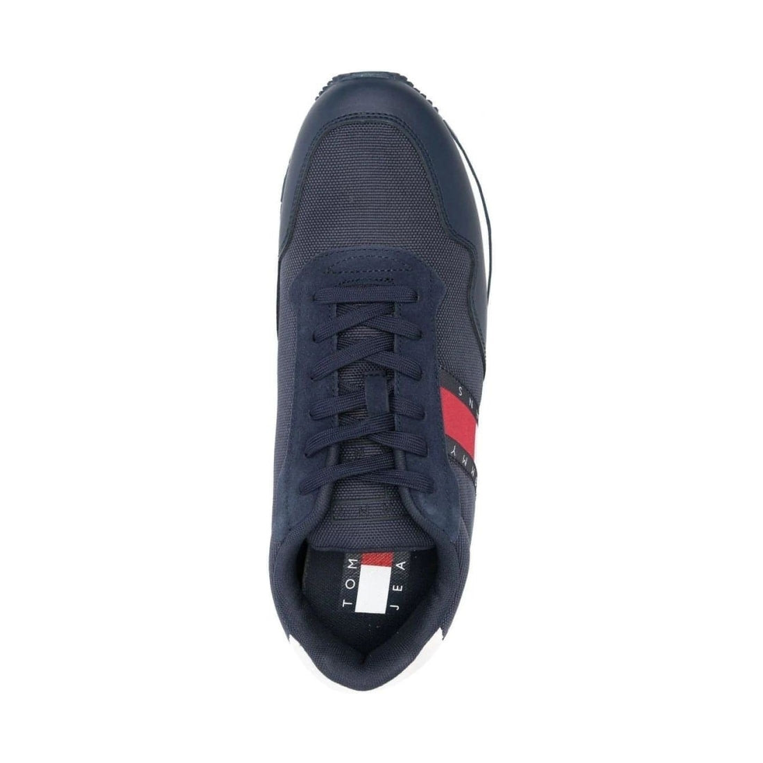 Tommy Jeans mens twilight navy jeans retro ess trainers | Vilbury London