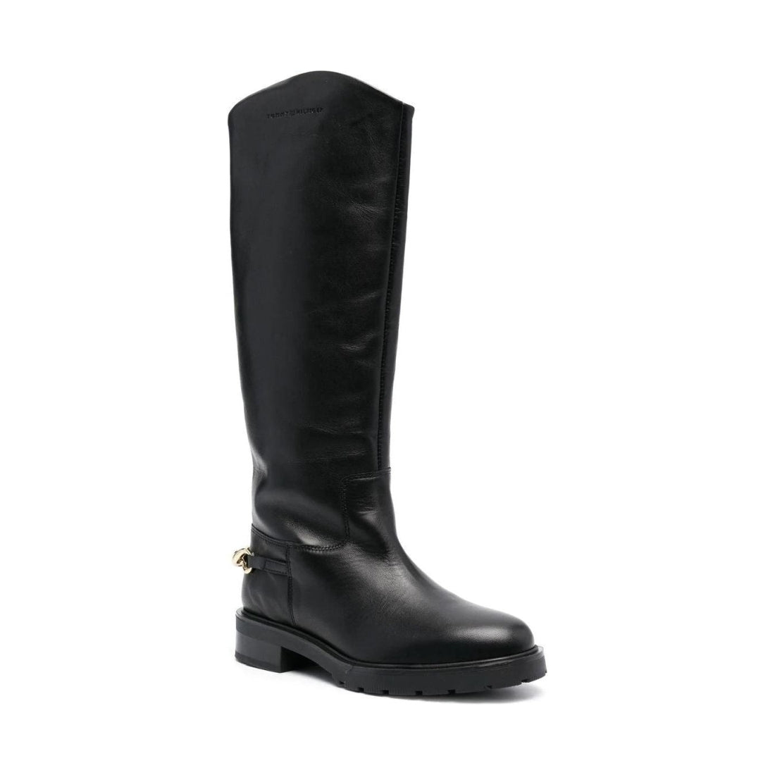 Tommy Hilfiger womens Black twist flat longboot | Vilbury London