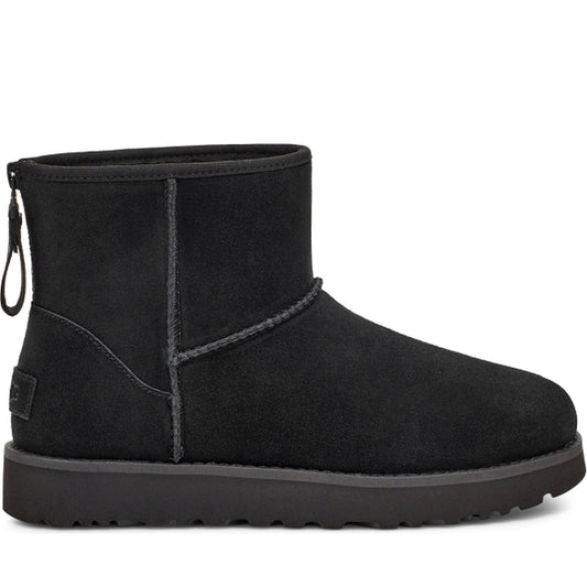 UGG womens Black classic mini logo zip booties | Vilbury London