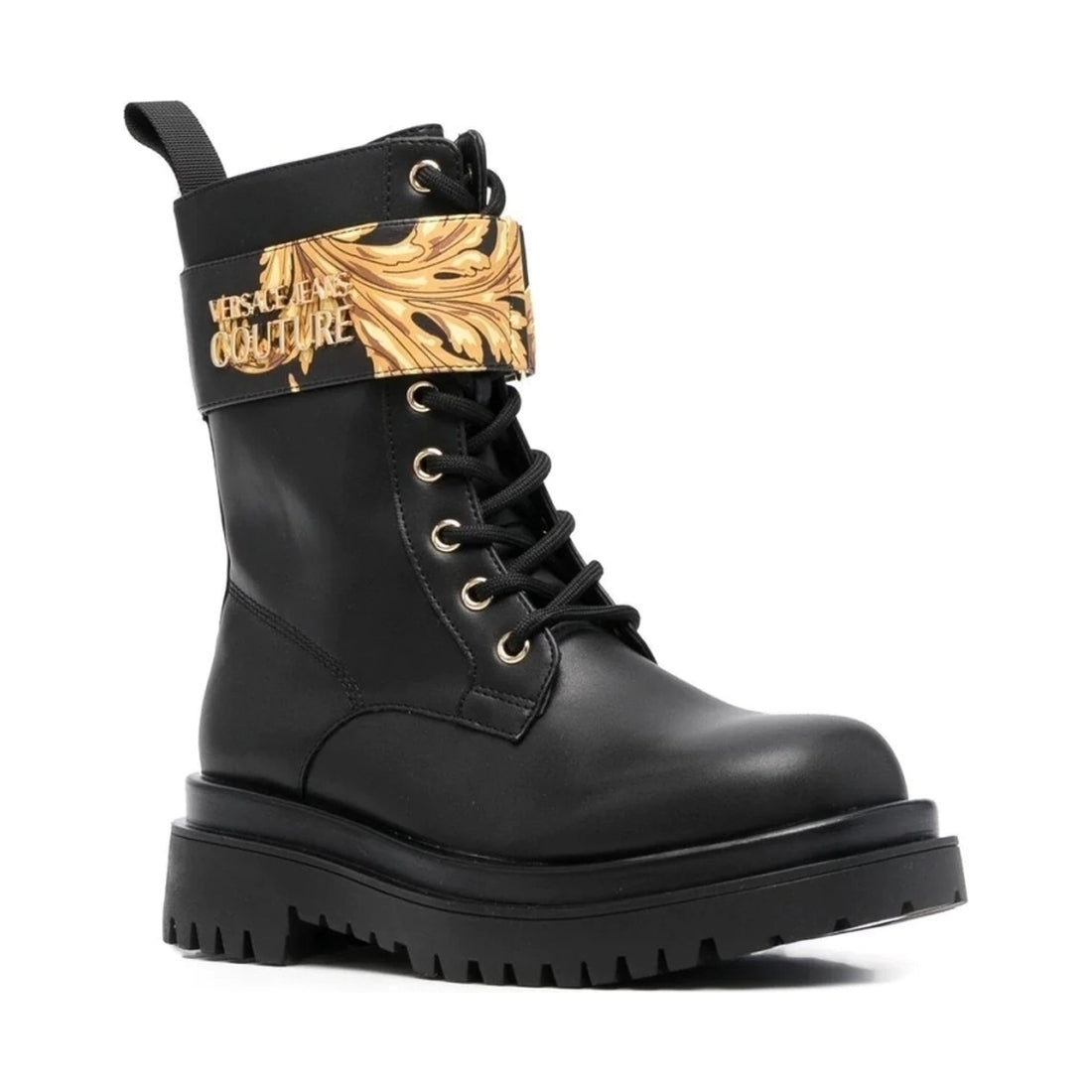 Versace Jeans Couture womens black gold casual closed booties | Vilbury London