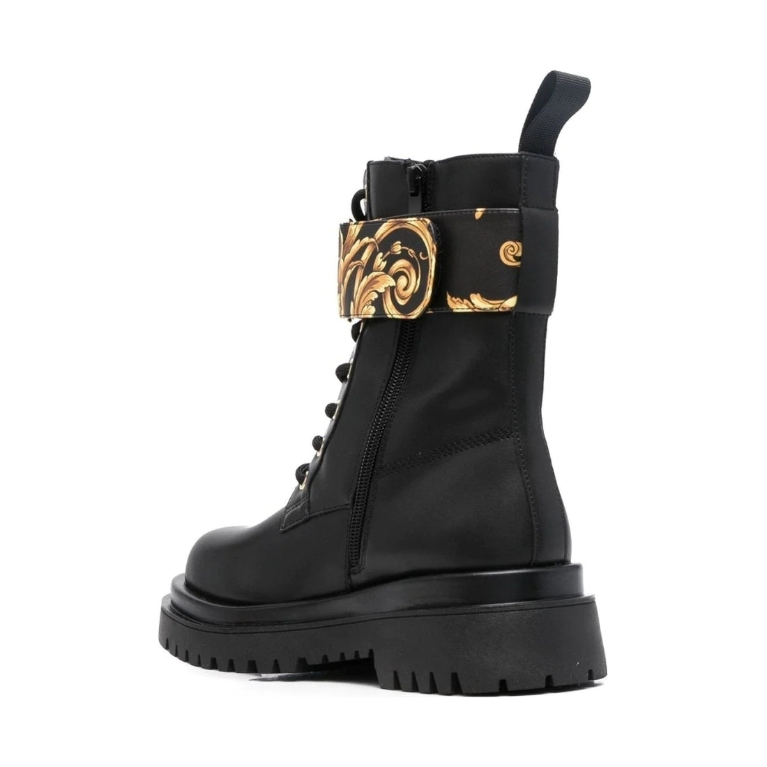 Versace Jeans Couture womens black gold casual closed booties | Vilbury London