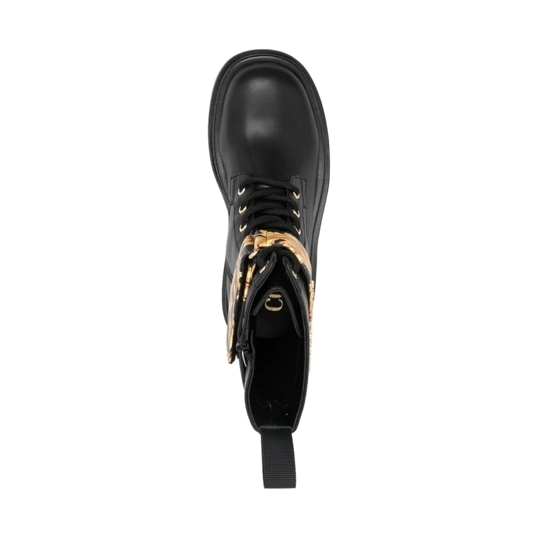 Versace Jeans Couture womens black gold casual closed booties | Vilbury London