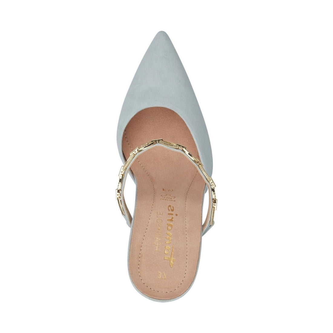 Tamaris womens light blue elegant open mules | Vilbury London