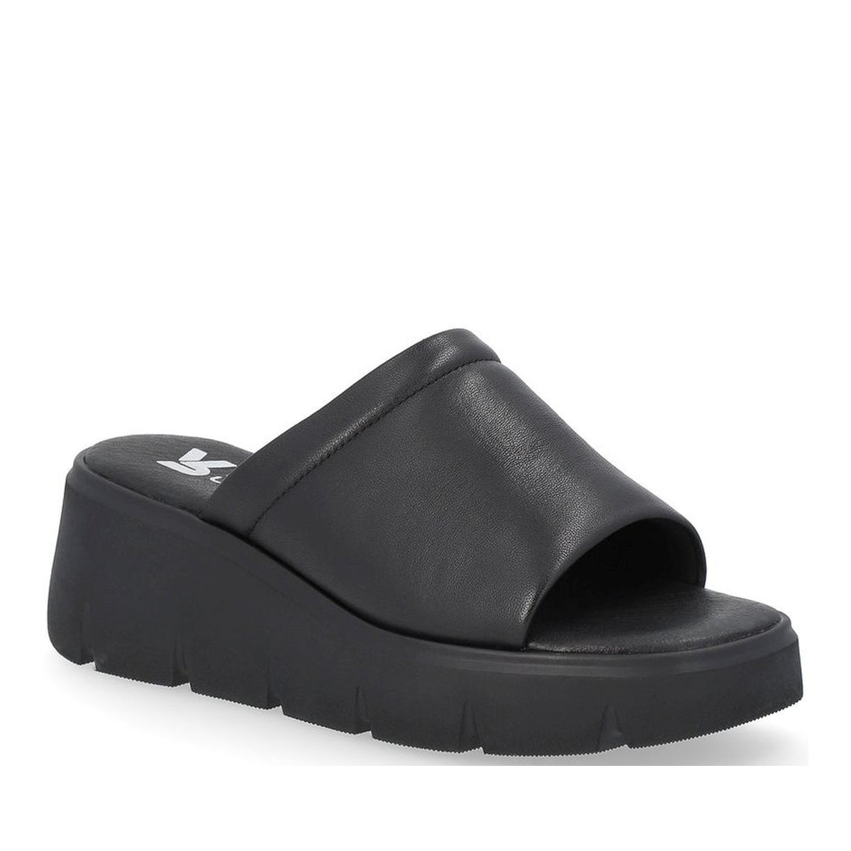 Women's Black Wedge Open-Toe Mule Slippers
