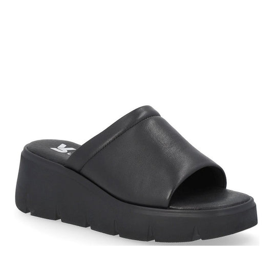 Women's Black Wedge Open-Toe Mule Slippers