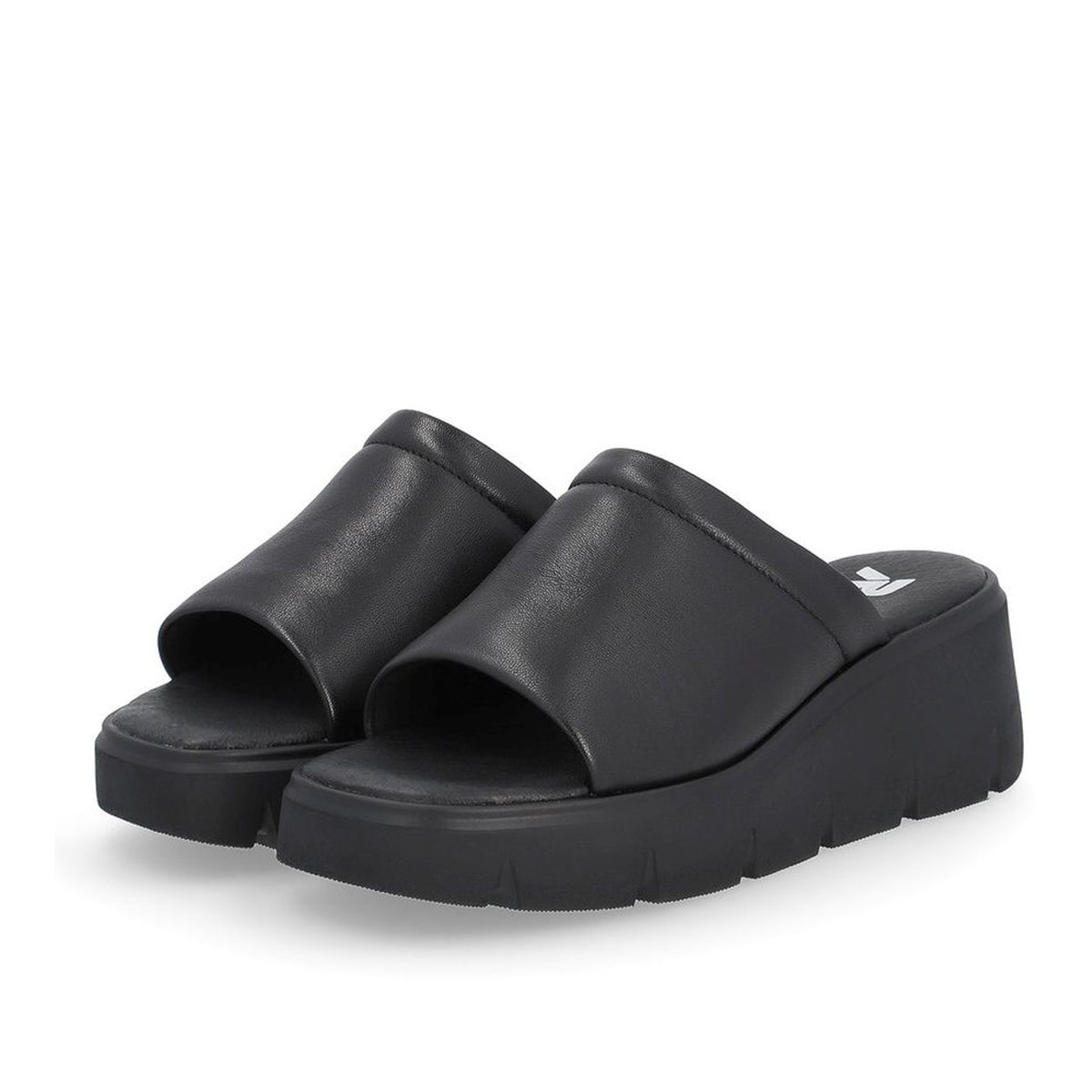 Women's Black Wedge Open-Toe Mule Slippers