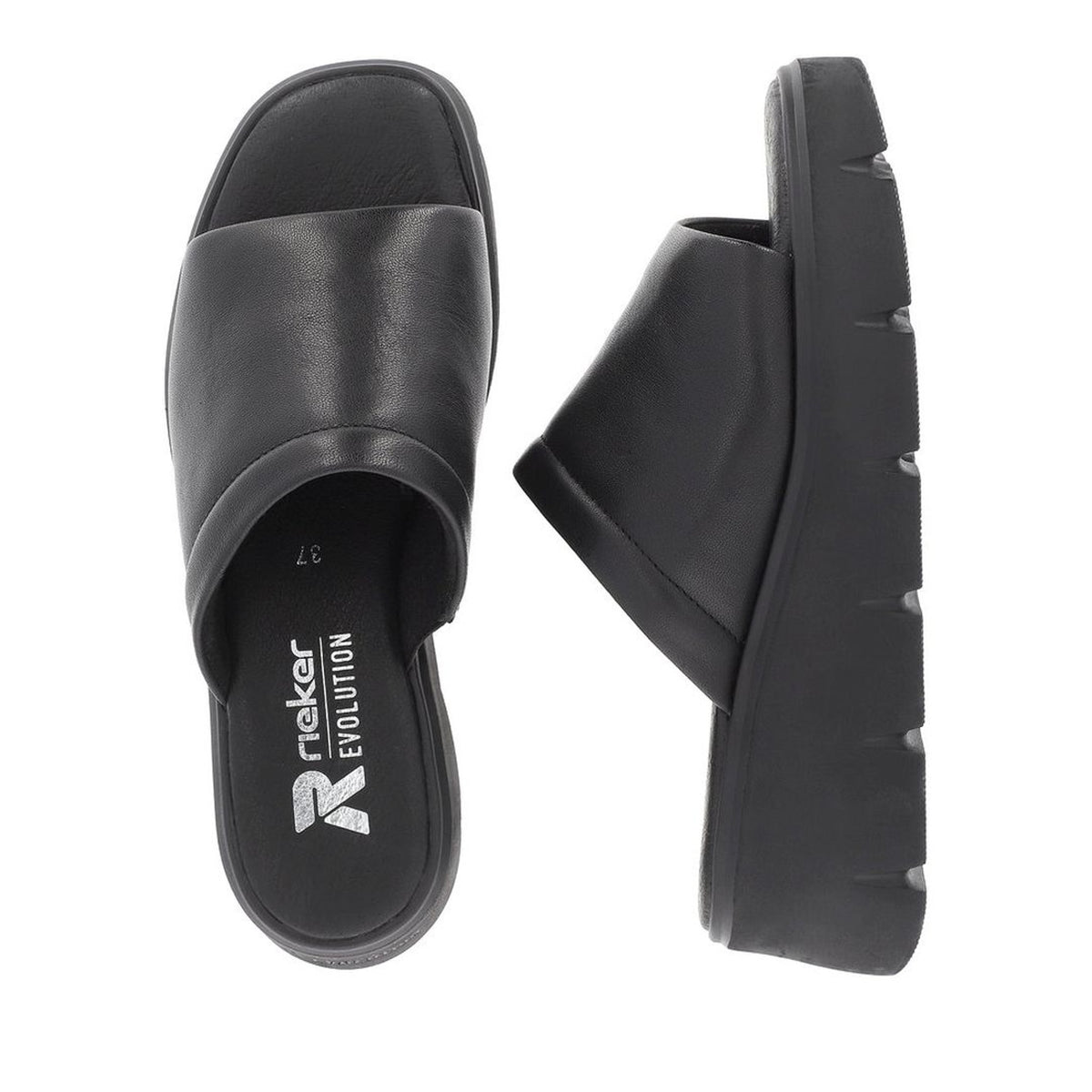 Women's Black Wedge Open-Toe Mule Slippers