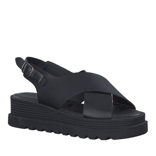 Women's Black Wedge Open-Toe Sandals