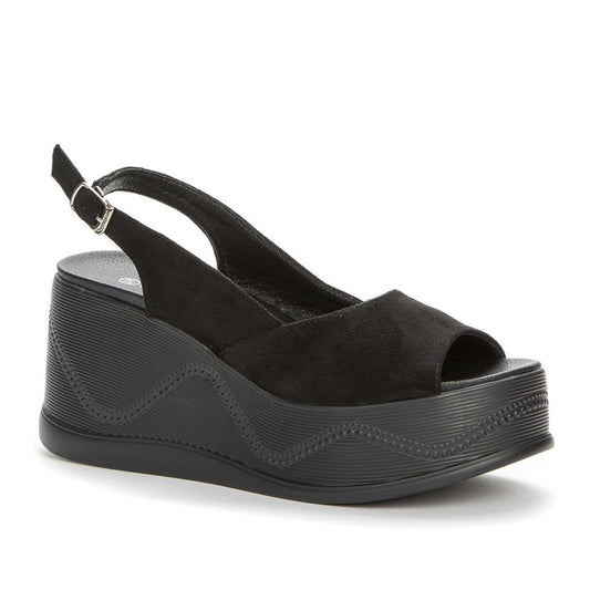 Women's Black Wedge Open-Toe Sandals