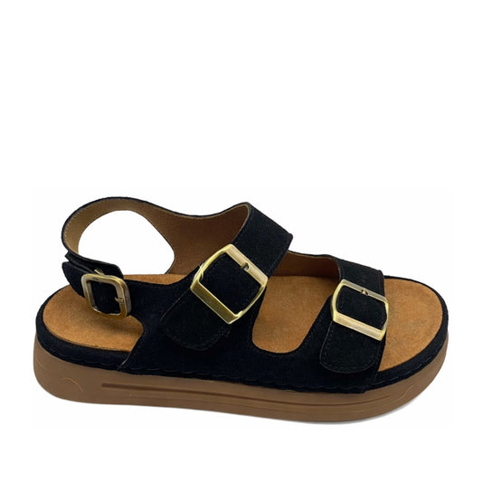Women's Black Wedge Open-Toe Sandals