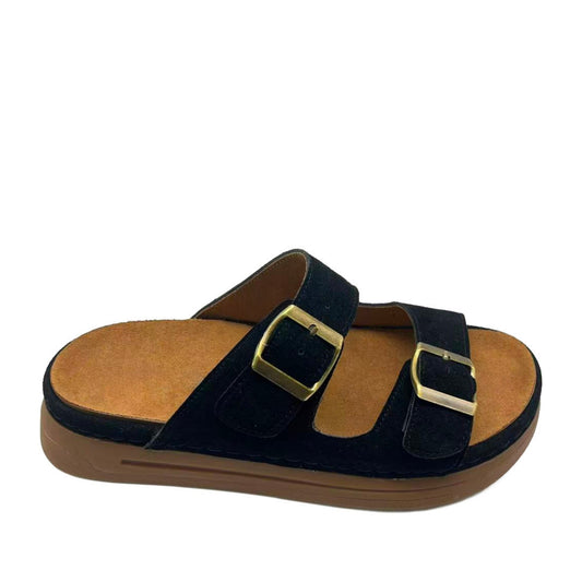 Women's Black Wedge Open-Toe Slippers