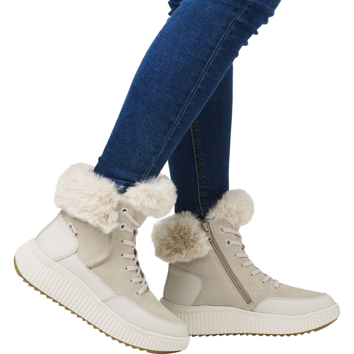 Women's Beige Mid Height Ankle Boots