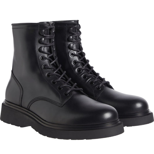 black casual closed lace up boot