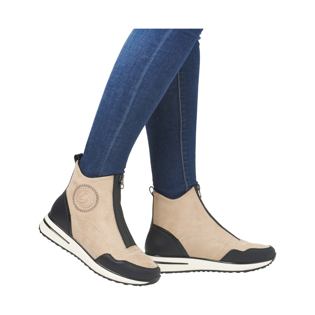 beige combination casual closed ladies mid height boots