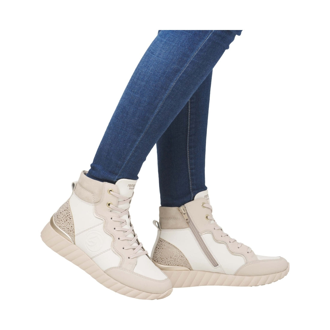 beige combination casual closed ladies mid height boots