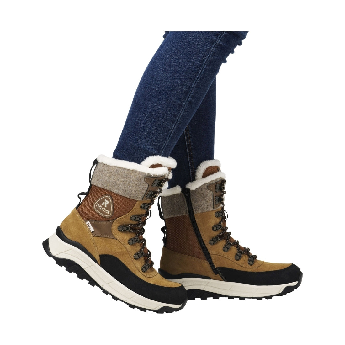 brown combination casual closed ladies mid height boots
