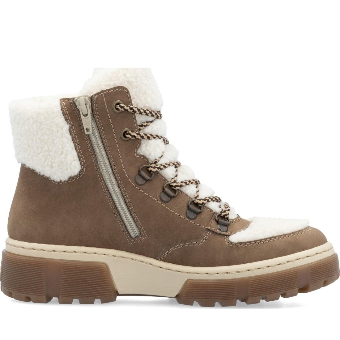 beige combination casual closed ladies mid height boots