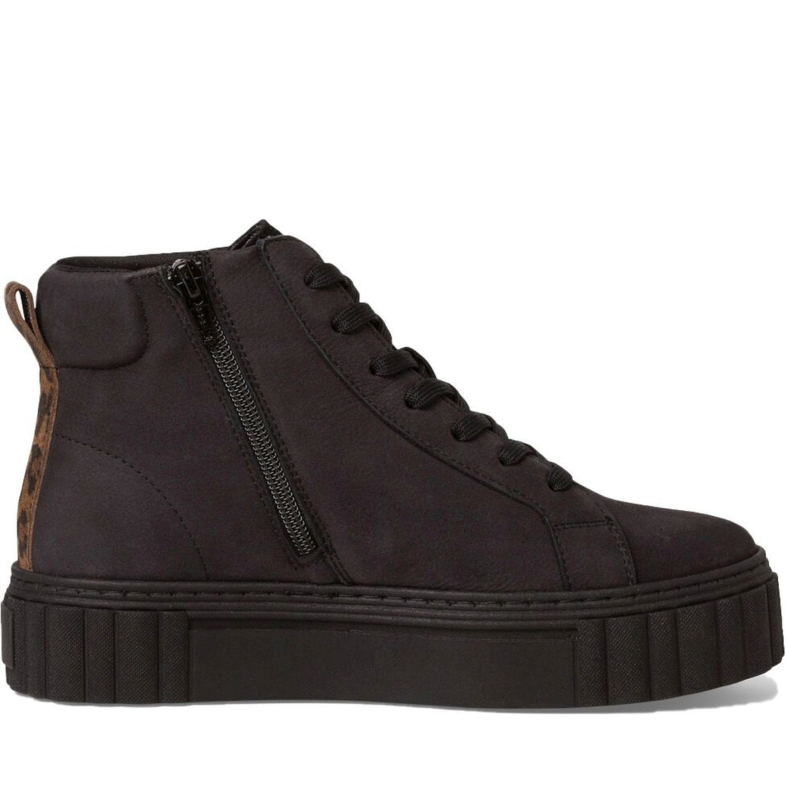 lace boot flat black leopard