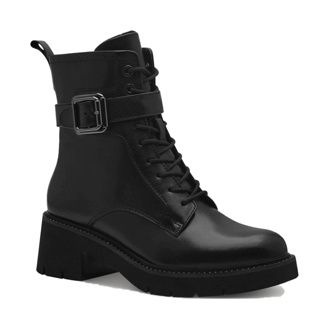 lace boot black leather