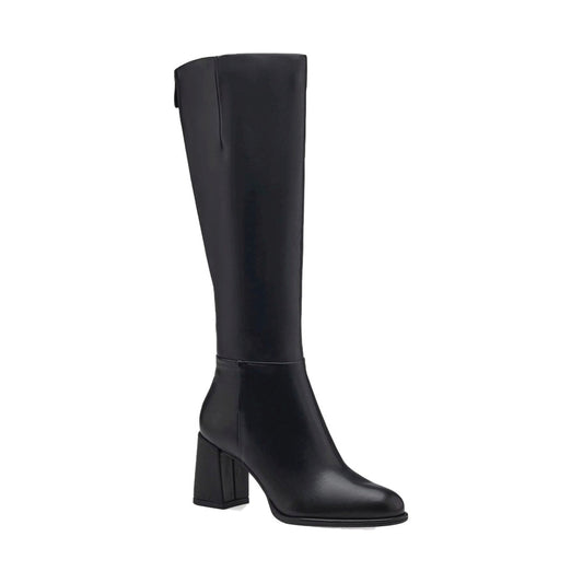 black casual closed long heeled boot