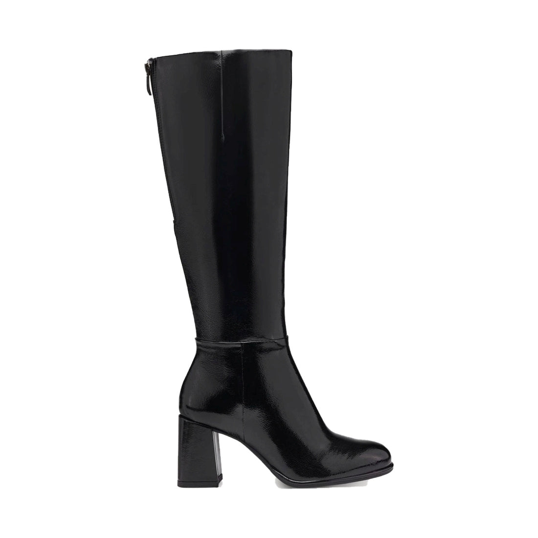 black patent elegant closed long heeled boot